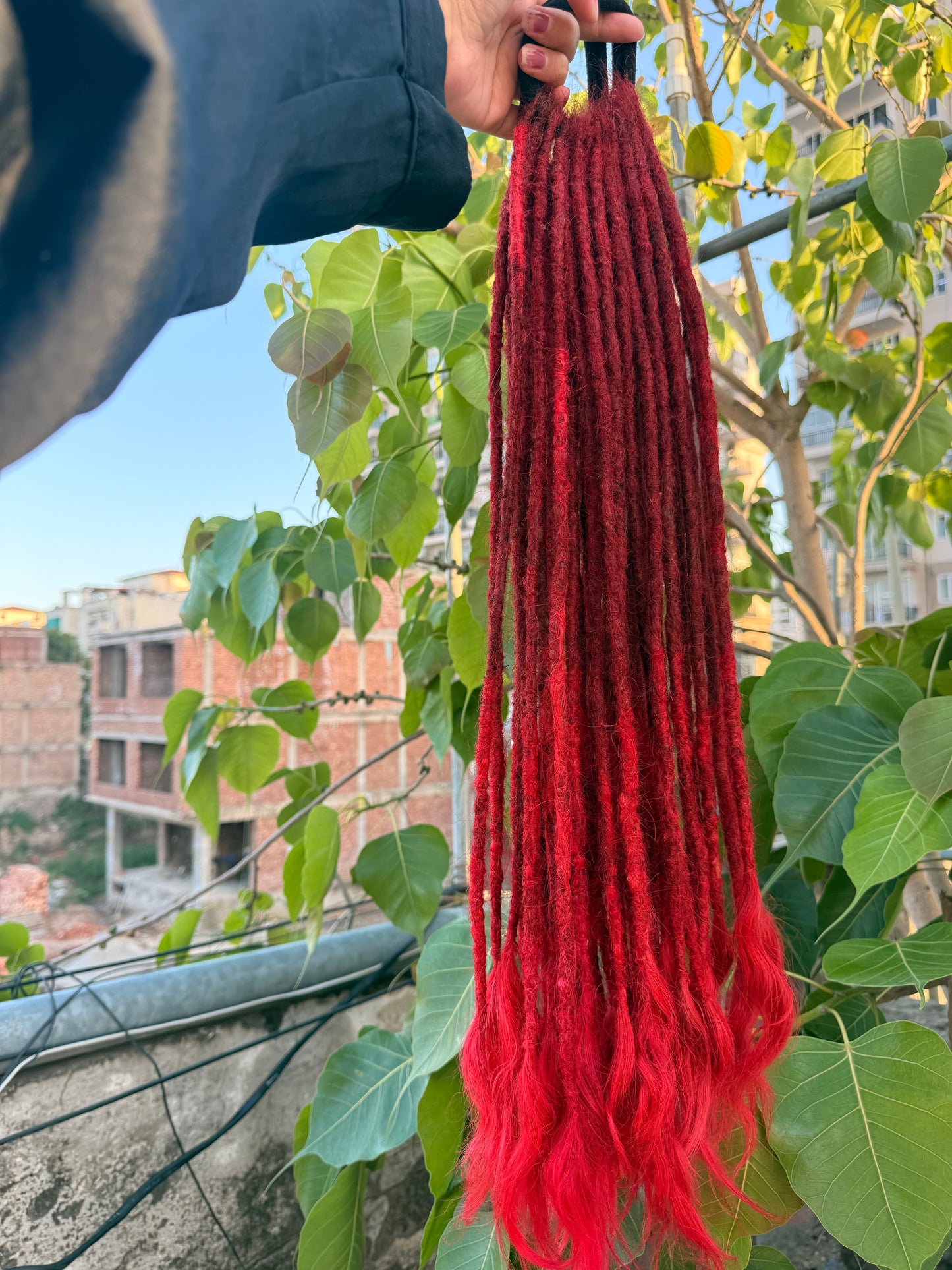 Red Color Human Hair Dreadlocks Extensions