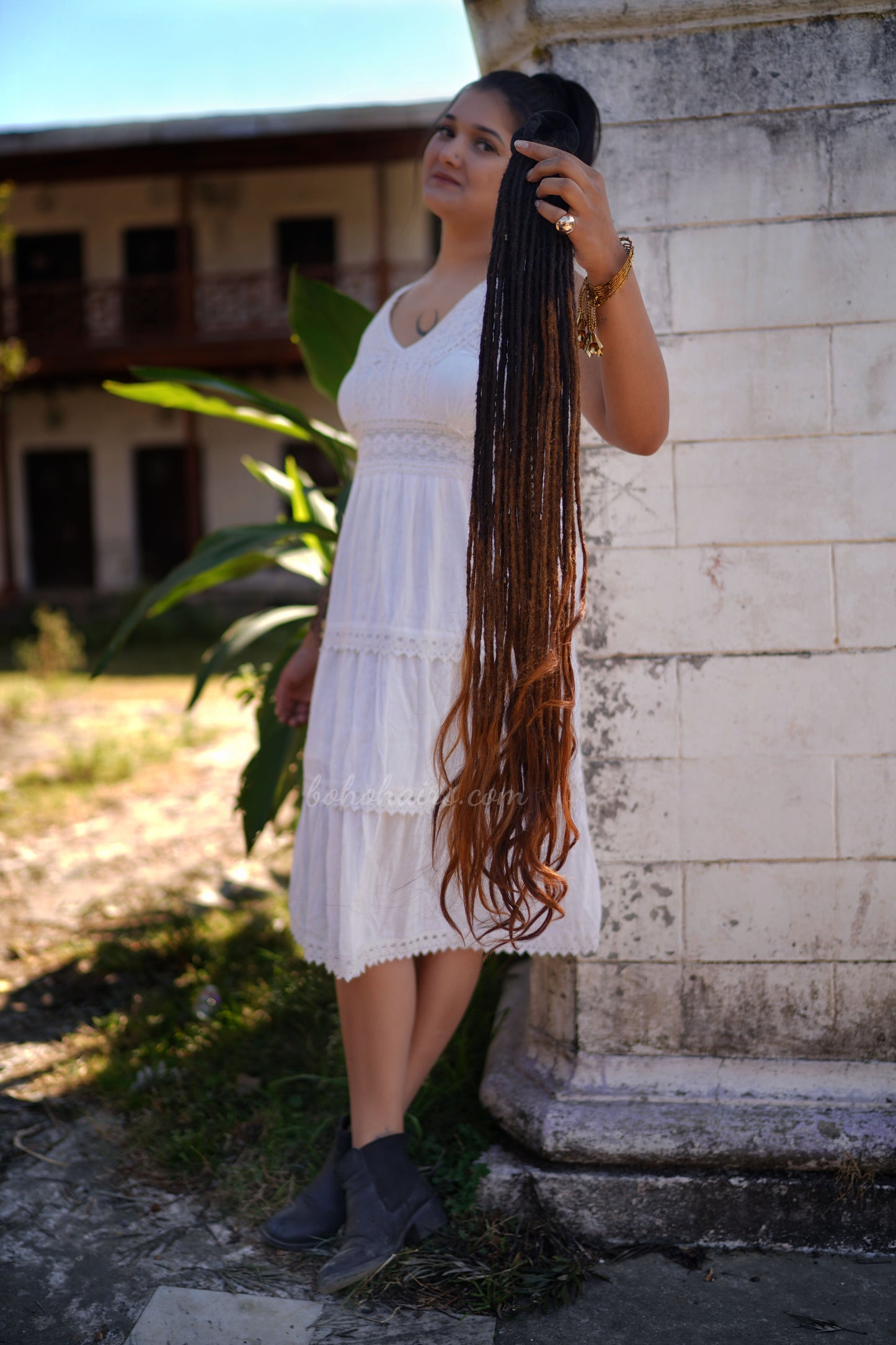 Boho Micro 50 Dreadlocks Open Hair on Tail